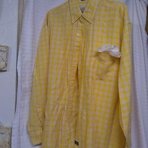 G H BASS & CO Men's Shirt Plaid Yellow White Size L/50